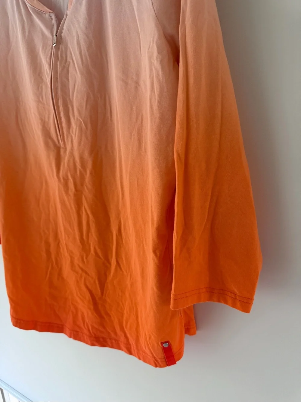 Ralph Lauren Ombre Peach Orange Zip Neck Top Women’s XL 3/4 Sleeve